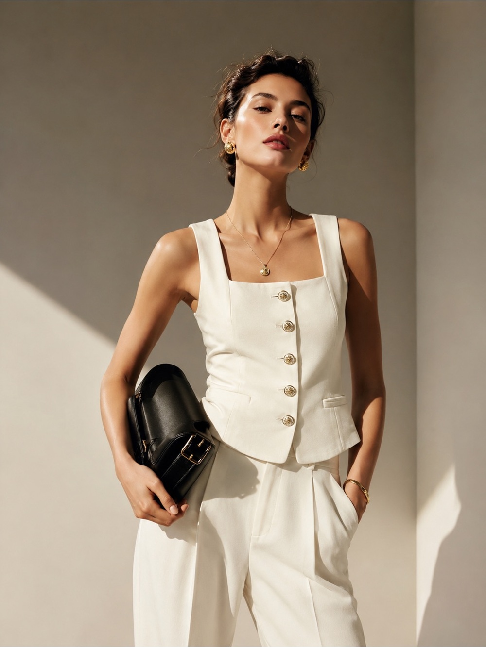 Jason Wu Ivory White Tailored Vest Gold Button Sleeveless Blazer S